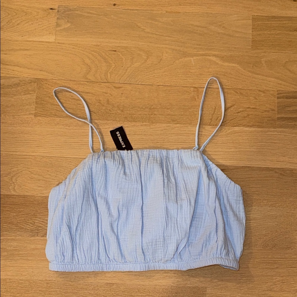 Express Light Blue Cropped Cami with Spaghetti Straps